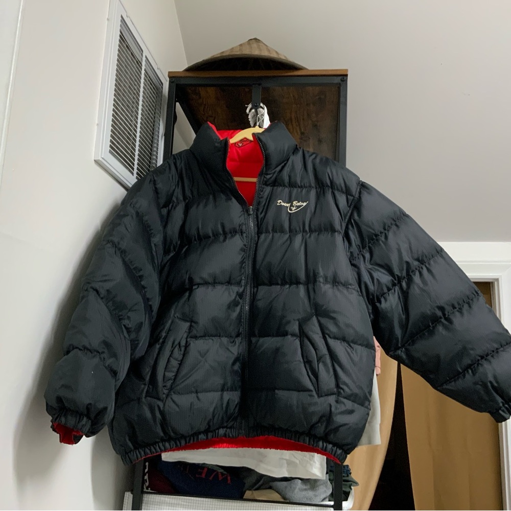 Reversible Down Jacket Winter Coat (Down Below) Red and Black Sides